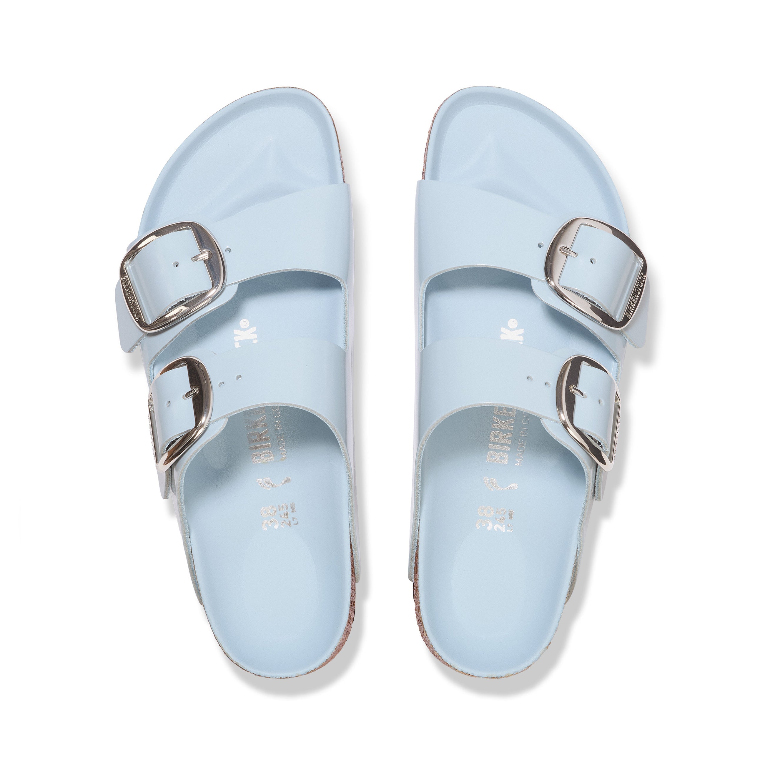 Arizona Big Buckle High Shine Baby Blue Natural Leather Patent
