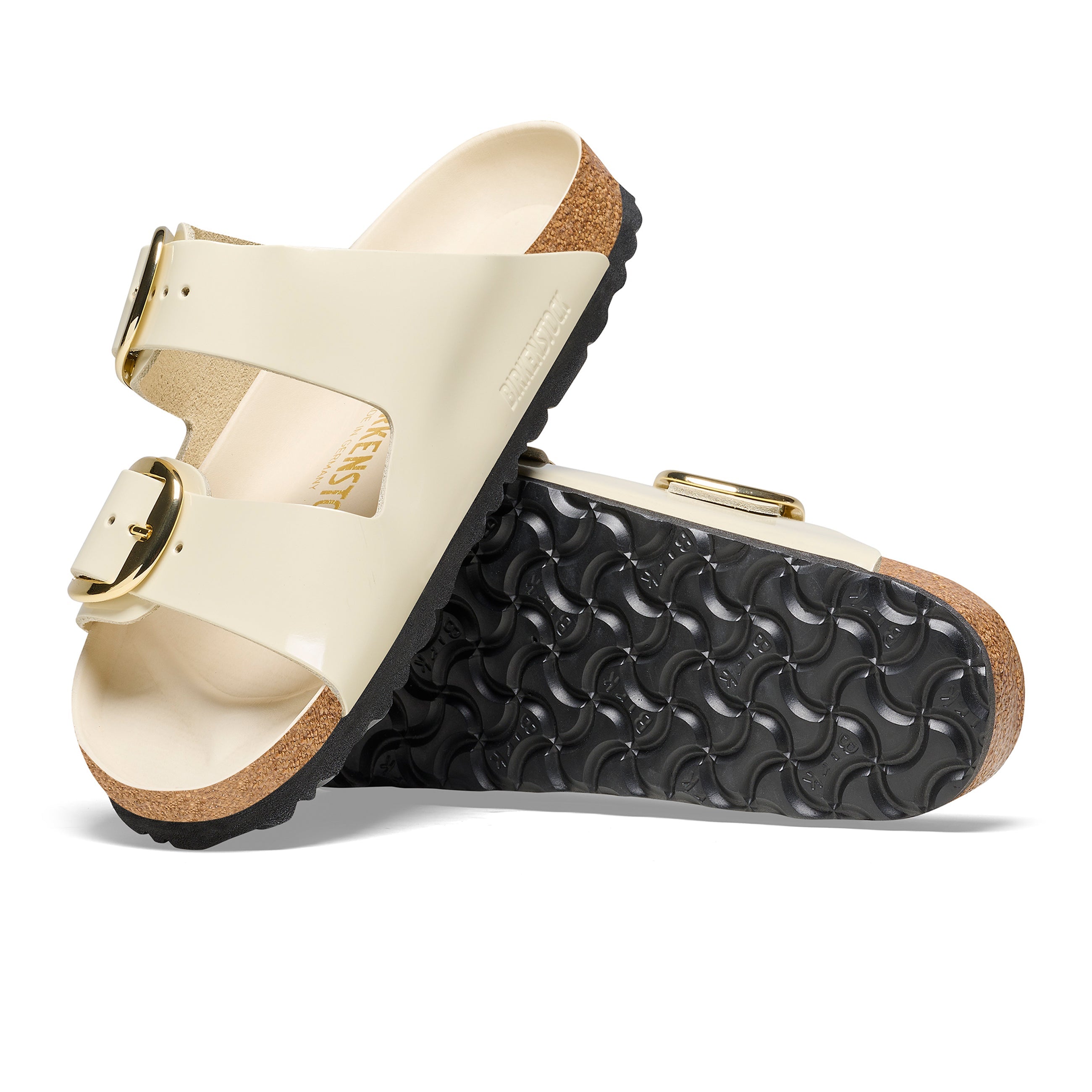 Arizona Big Buckle High Shine Ecru Natural Leather Patent