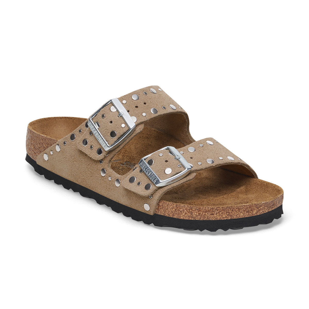 Arizona Rivet Taupe Suede Leather