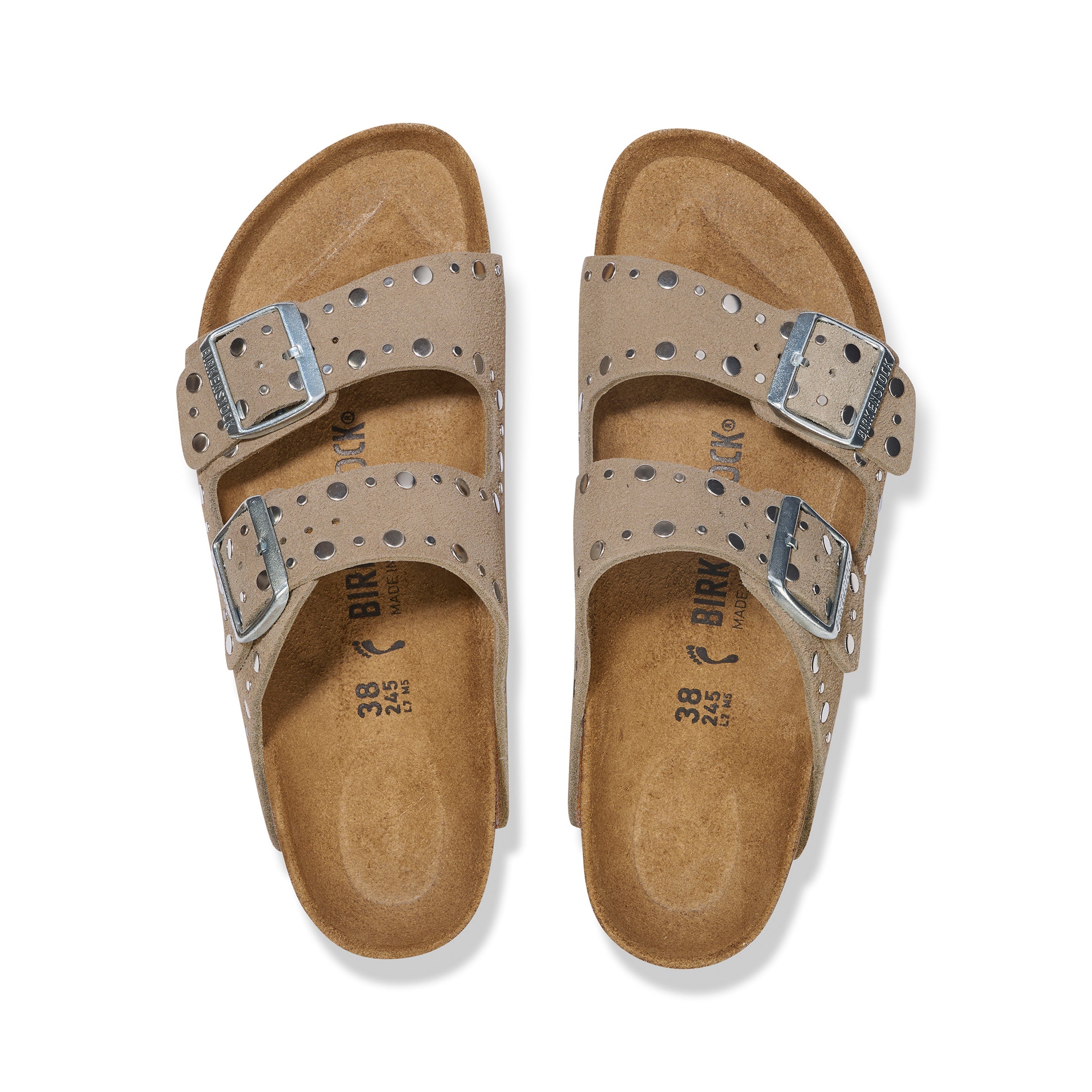 Arizona Rivet Taupe Suede Leather