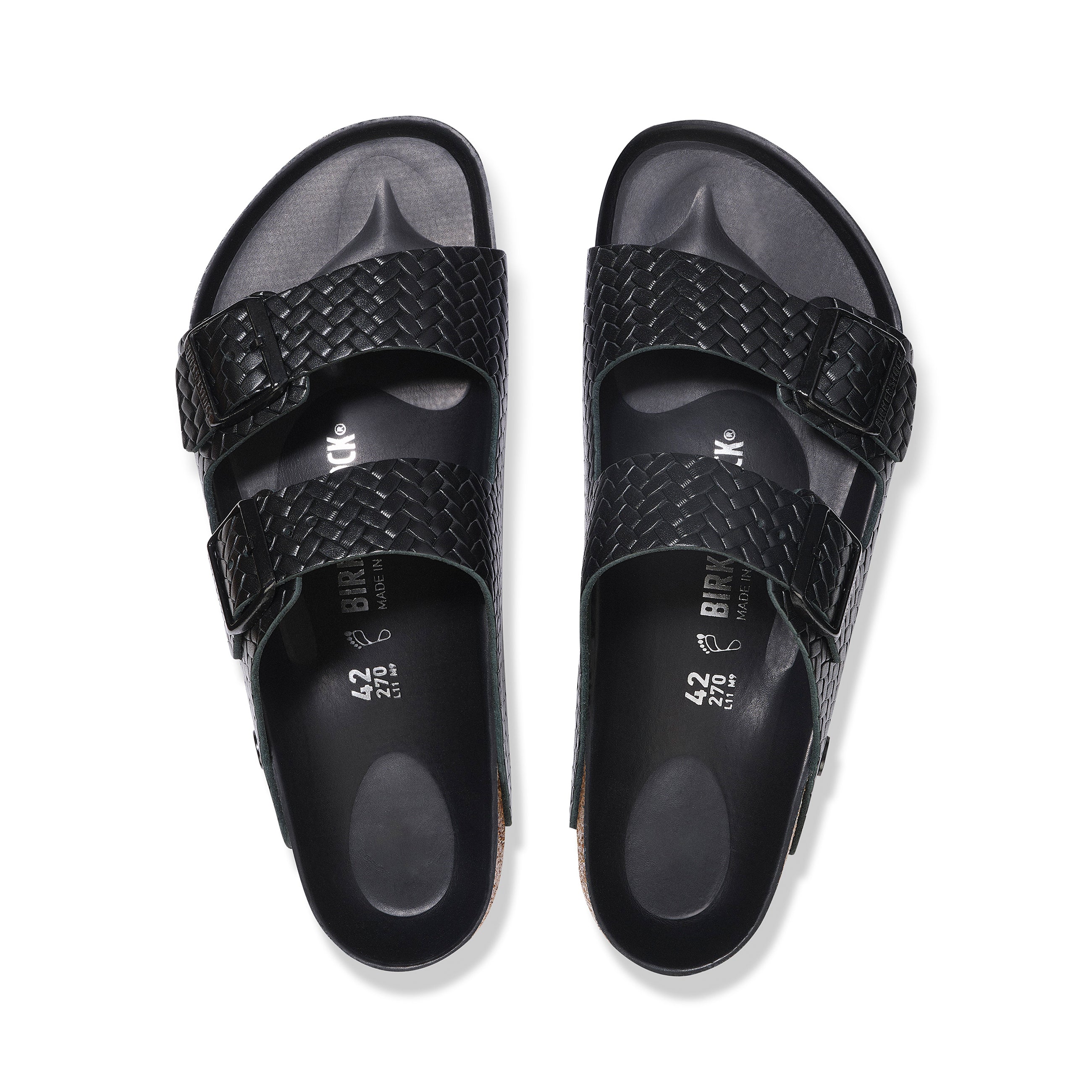 Arizona Semi-Exquisite Woven Emboss Black Smooth Leather