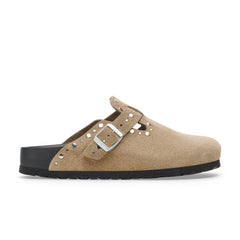 Boston Exquisite Rivets Taupe Suede Leather