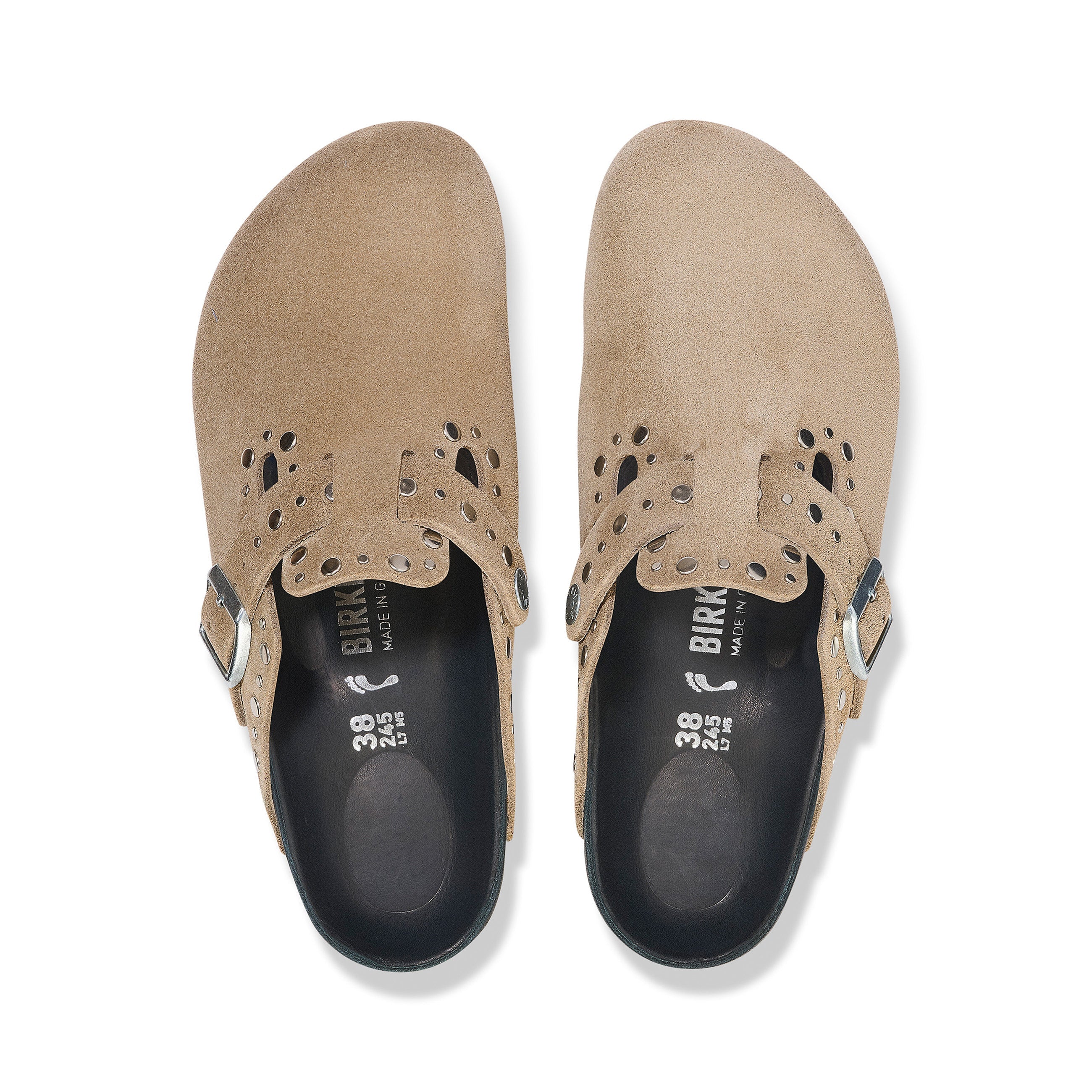 Boston Exquisite Rivets Taupe Suede Leather